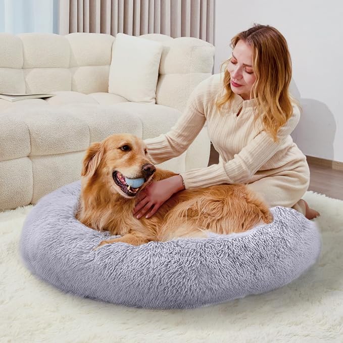 Large Dog Bed, Washable Plush Donut Dog Bed, 36 Inch | Extra spacious plush dog cushion with calming support for large dogs enjoying daily recovery, cozy naps and indoor comfort.