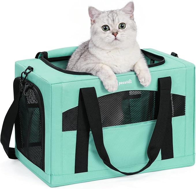Pecute Cat Carrier Stable, Pet Carrier with Privacy Partition,Light Green | Safe For Car Travel, Stable Steel Frame, Soft-Sided Pet Carrier Bag For Dogs And Cats Up To 11lbs, Foldable Design.