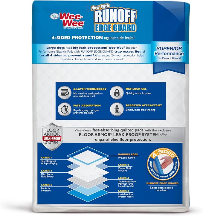 Four Paws Wee-Wee Superior Performance Gigantic Dog Pee Pads, 18 Count (Pack of 2)