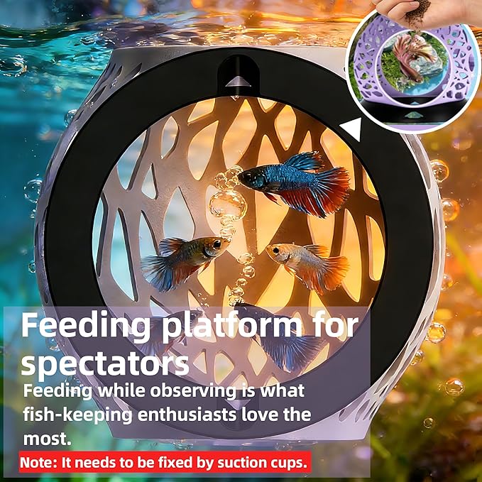 Floating Betta Hideout Cave & Shrimp Cave | Aquarium Floating Betta Skin | Shrimp Feeder | Multi-Function Resting Hideout Hammock & Small Fish Feeding Ring | Aquarium Decor Accessory(Grey)