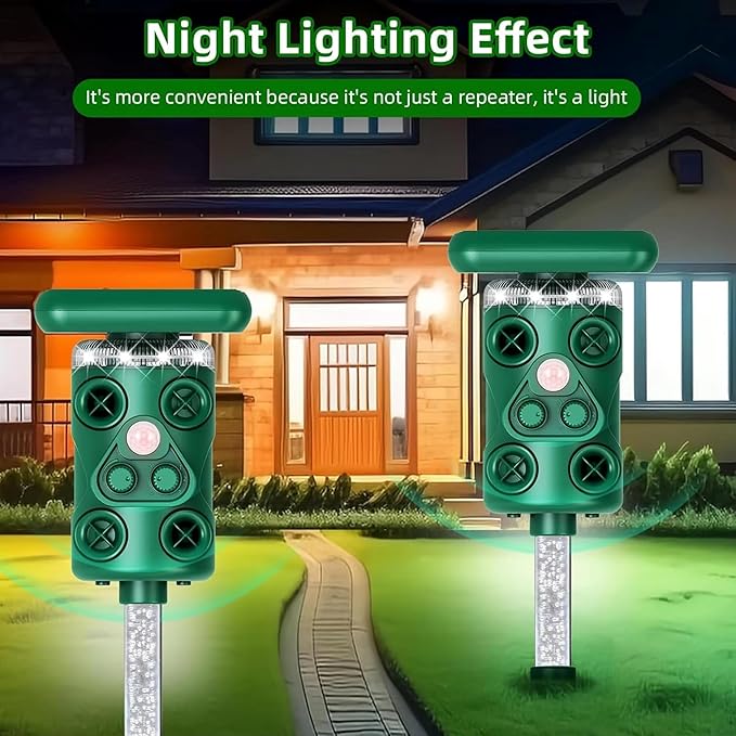 Solar Ultrasonic Deer Repellent Device – Animal & Raccoon Repellent Outdoor with Motion Sensor Flashing LED, IP54 Waterproof Wildlife Deterrent, 13.5–45.5KHz Dual Chip Pest Repeller 2PK