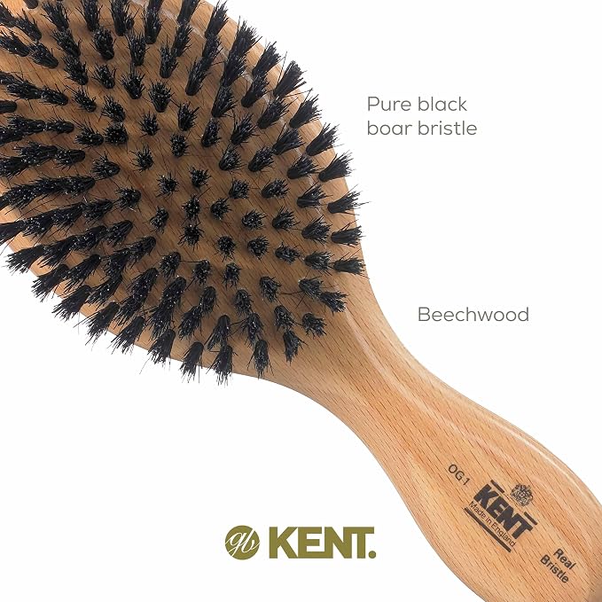 Kent OG1 Finest Men's Hair Brush and Facial Brush for Beard Care - 100% Natural Black Boar Bristle Brushs for Mens Grooming, 360 Wave, and Beard Straightener For Men's Hair Care