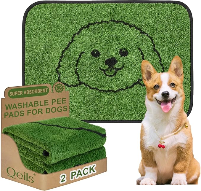 Reusable Puppy Pads , Washable Pee Pads for Dogs 18" x 24" 2 Pack | Super Absorbent & Leakproof Potty Training Pads, Plush Grass-Look With Non-Slip Backing For Crates, Playpens & Small Pets