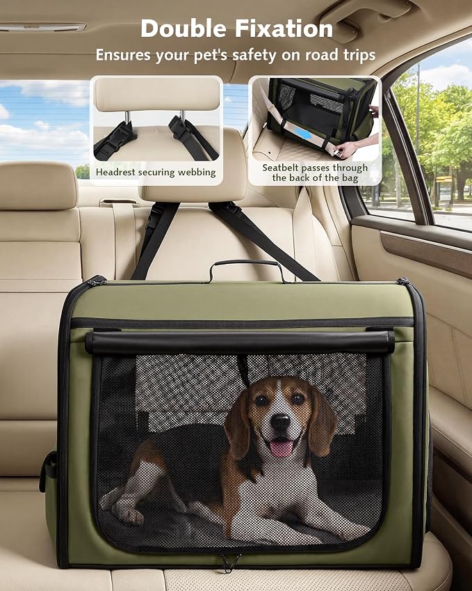 Dog Car Carrier Light Weight 27×20.5×20.5in, Foldable Dog Carrier, Gren | Easy to Assemble, Portable and Breathable Pet Carrier, Suitable for Indoor and Outdoor Use, Dog Travel Crate with Curtain