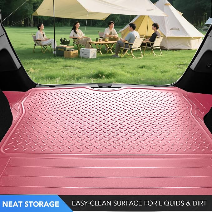 PIC AUTO Heavy Duty Cargo Liner, Trimmable All-Weather Rubber Trunk Mat for Cars, SUVs, Vans & Trucks, Anti-Slip Backing, Durable Protection, Large, Pink