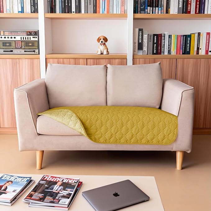 gogobunny 100% Double-Sided Waterproof Dog Bed Cover Pet Blanket Sofa Couch Furniture Protector for Puppy Large Dog Cat, Reversible (32x53 Inch (Pack of 1), Dark Yellow/Light Yellow)