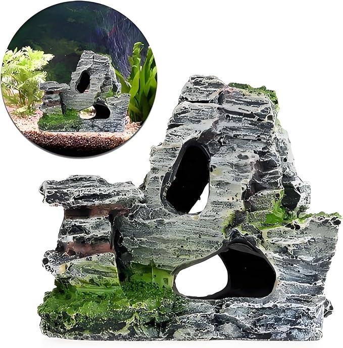 Artificial Moss Rock Cave Aquarium Decor, Fish Tank Hideout, Mountain Terrain Ornament