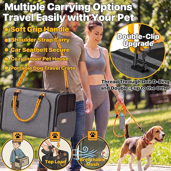 PAWZIDEA Expandable Large Pet Carrier, Soft-Sided 2–4 Cats Carrier Up 55lbs | 24"×16"×16" Collapsible Small to Medium Dog Carrier Travle Bag, Portable Dog Crate for Car Travel, Breathable, Storage Pocket