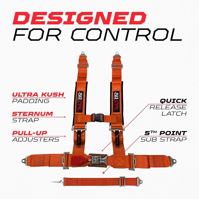 1pc Orange 5 Point Harness for Bucket Seat, Latch Release, 9 Color Options, Racing Harness 5 point, Race Car, UTV, RZR [6011]