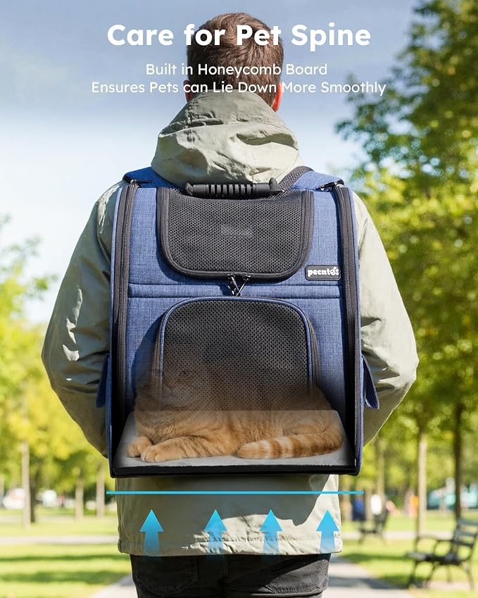 pecute Cat Carrier Backpack Expandable, Cat Backpack with Breathable Window | Durable Oxford Cloth, Lockable Zipper,Use for Pet Under 11 lbs to Travel