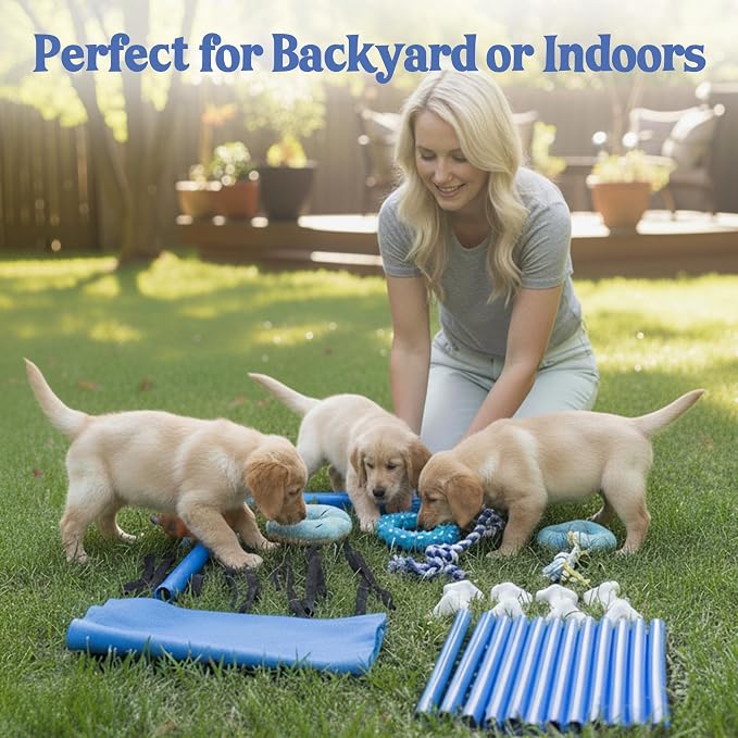 Race&Herd 19.5" Puppy Play Gym — Small Dog Jungle Activity Mat (Lime) | Dog Play Mat with 8 Bungee Straps, Interactive Puppy Active Toys — Indoor Enrichment Playground Set