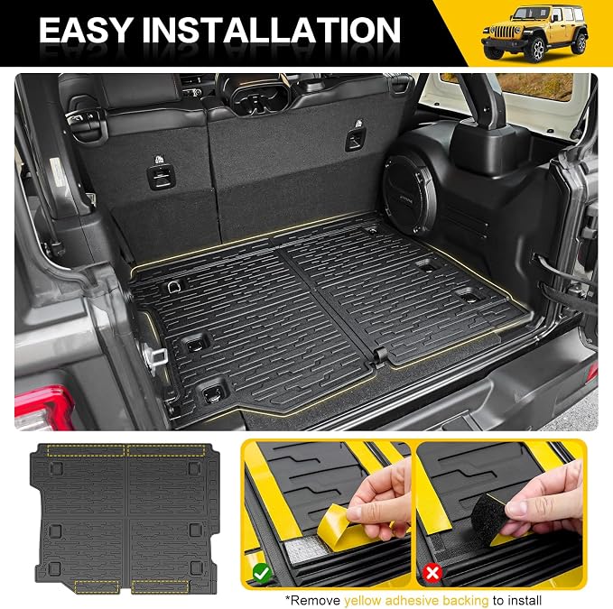 Rear Cargo Mat for 2018-2025 Jeep Wrangler JL Unlimited 4X4 Only Cargo Liners All Weather TPE Protection Anti-Slip Trunk Mat for 18-25 Wrangler JL 4X4 4 Door Accessories
