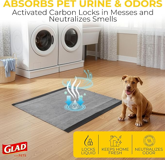 Glad for Pets Black Charcoal Puppy Pads, All-in-One | Puppy Potty Training Pads that Absorb & NEUTRALIZE Urine Instantly | New & Improved Quality Puppy Pee Pads, 14 Count (Pack of 2)