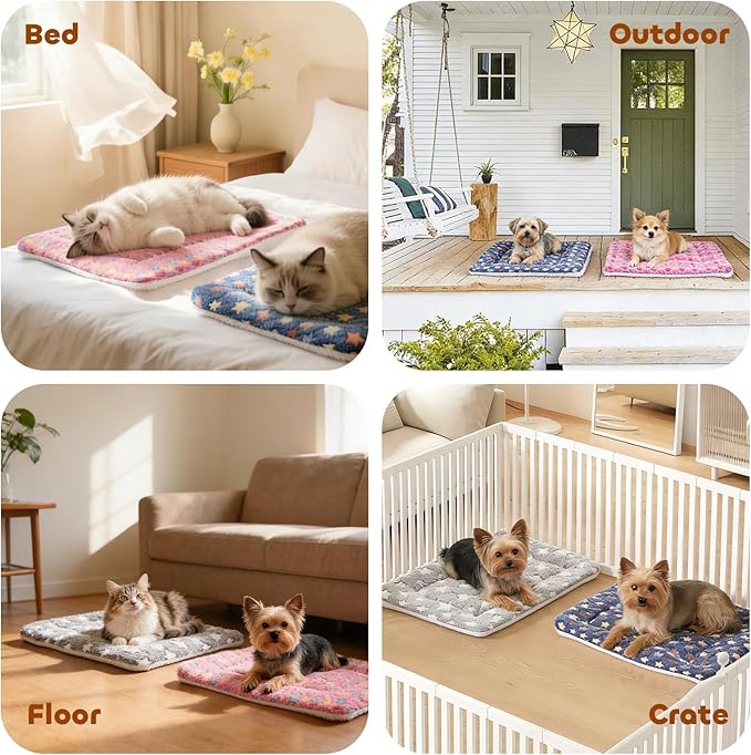 Mora Pets Dog Bed Crate Pad Ultra Soft Pet Bed with Cute Star Print Washable Crate Mat for Large Medium Small Dogs Reversible Fleece Dog Crate Kennel Mat Cat Bed Liner 35 x 22.8 inch Dark Blue