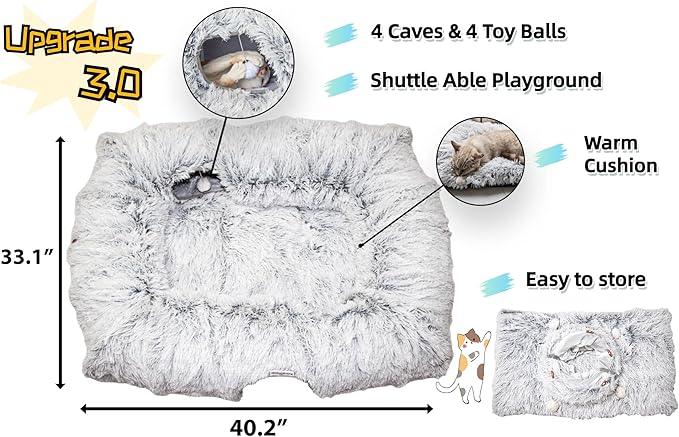 XxingSheep 4-Cave Plush XL Cat Tunnel Bed Indoor Cats Peekaboo Toy Mat Pink | Plush XL Cat Tunnel Bed, 4-Cave Peekaboo Toy, Cozy Donut Mat for All Cats