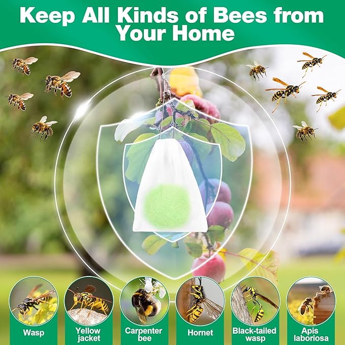 12 Pack Peppermint Oil Wasp & Bee Repellent, Natural Carpenter Bee Repellent for Yellow Jackets, Hornets, Mud Wasps Deterrent for Indoor Outdoor Patio Garden Porch, Pet and Human Safe, Light Green