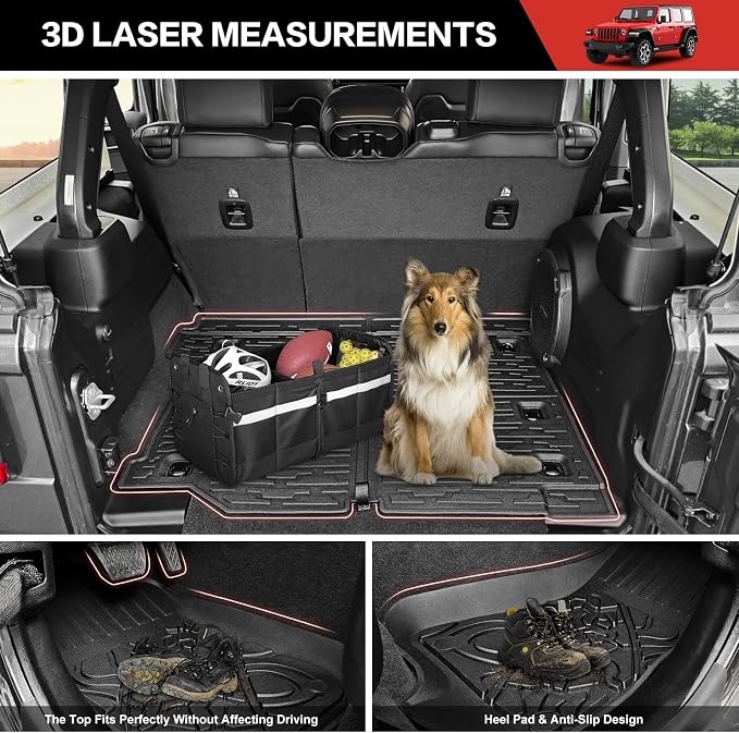 Cargo Liner with Floor Mats Fit for 2018-2025 Jeep Wrangler JL Unlimited 4 Door 4X4, Cargo Mat Durable TPE Floor Liner for 2024 Jeep Wrangler JL/JLU Accessories(Cargo Mat+Floor Mat)