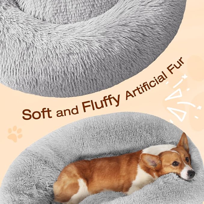 JOLLYVOGUE Dog & Cat Bed, Calming Anti-Anxiety Pet Bed for Small Dogs, Fluffy Donut Cushion for Small and Medium Pets (20") (Pack of 2)