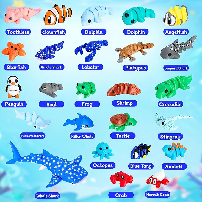 30 Pcs Mini Random 3D Printed Animal Statues Figurines Set Movable Joints Surprise 3D Printed Animals Cute Desk Decor Party Favors for Adults Home Office Desk Decoration Display