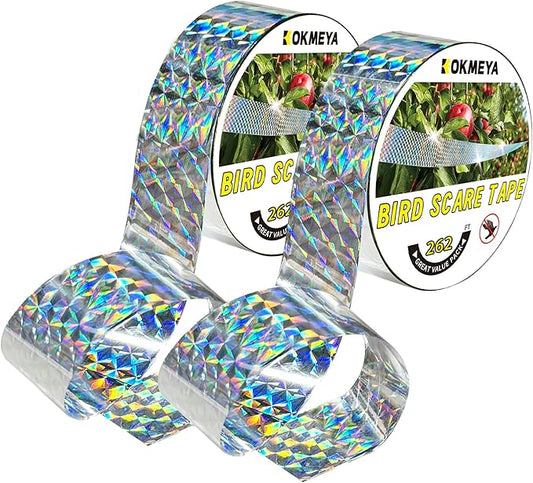Bird Scare Tapes 262FT Reflective Flash Tape for Birds, Bird Scare Device Double Side Ribbon Scare Birds Away for House, Garden, Yard, Orchard, Patio, Outdoor (Pack of 2)
