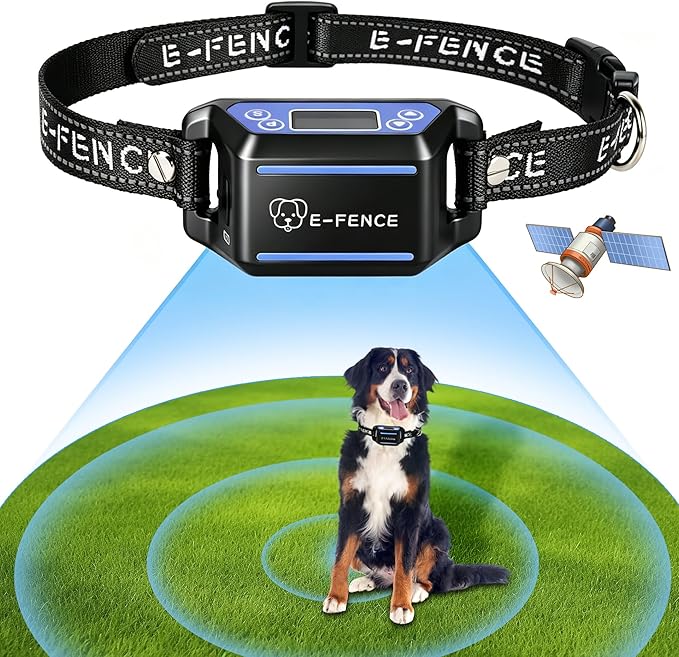 Wireless GPS Dog Collar Fence – Invisible Electric Containment System, No Monthly Fee, Adjustable Beep, Vibration & Static. 48H Waterproof Rechargeable Collar for Backyard Escape Prevention & Camping