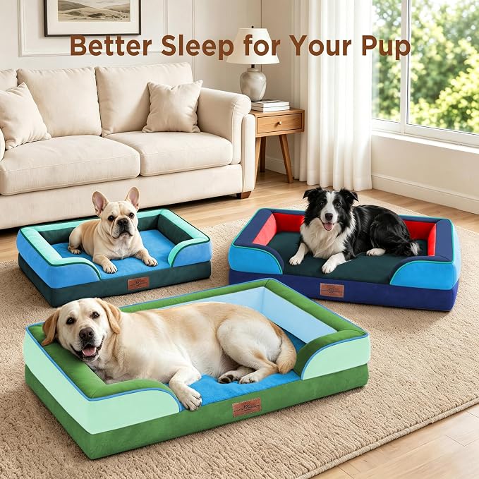 Comfort Expression Orthopedic Dog Bed for Extra Large Dogs with Bolster | Waterproof Dog Couch Bed with Washable Cover & Non-Slip Bottom, Supportive Egg Crate Foam XL Pet Bed, 45x35 Inch