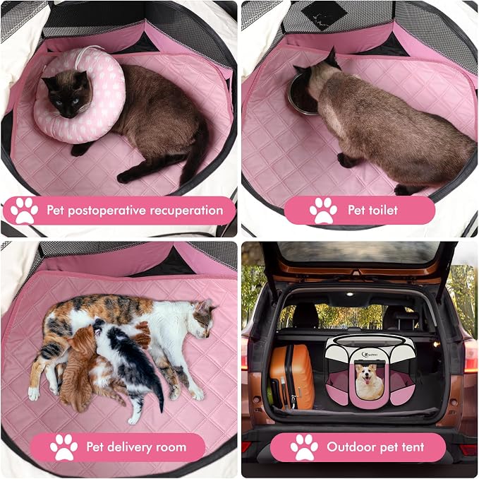 Siedihit Dog Cat Pet Playpen Tent Crate Cage with Washable Pad, Medium Pink | Breathable double-layer mesh Wide applicability Recovery After Surgery Portable Easy to Set up lightweight Recovering Pets
