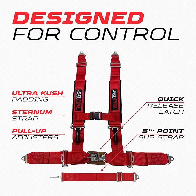 1 pc Red 5 Point Harness for Bucket Seat, Latch Release, 9 Color Options, Racing Harness 5 point, Race Car, UTV, RZR [6009A5]