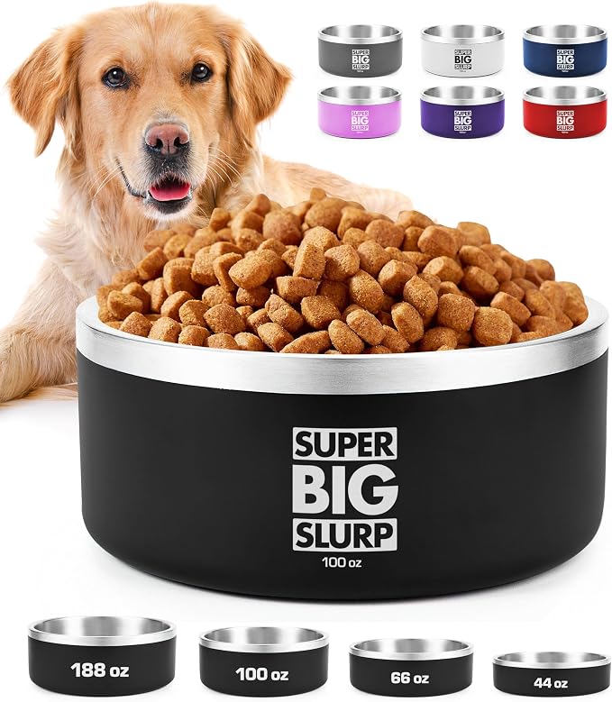 Tuff Pupper 100 oz Heavy Duty Insulated Stainless Steel Dog Bowl for Large Dogs, Non-Slip Base, Dishwasher Safe