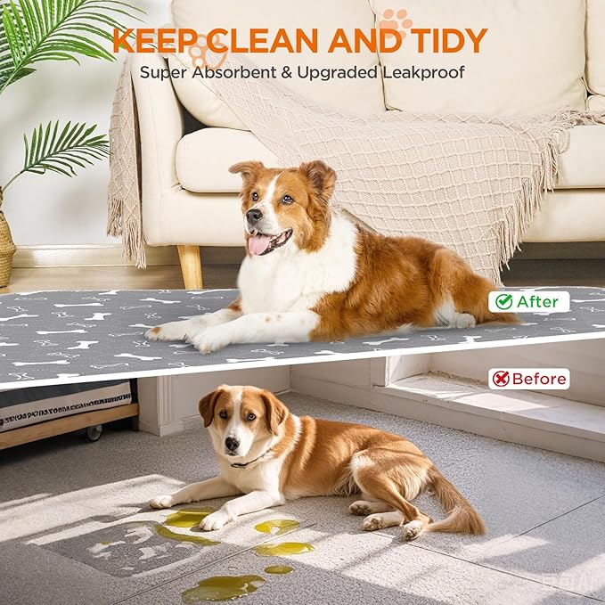 Washable Pee Pads for Dogs, 2 Pack Reusable Puppy Pads, 24"x36" | Super Absorbent, Waterproof & Leakproof, Non-Slip Bottom, Machine Washable, For Floors, Beds, Couches, Crates, Carpets, Cars