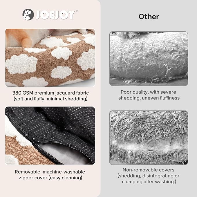 JOEJOY Jacquard Donut Round Small Dog Beds,Brown 23x23x8in, Removable Washable Cover, Cute Pattern, Ultra Soft Fluffy Calming Pet Bed with Thick Supportive Bolster