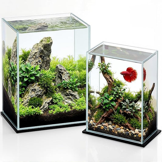 Geelin 2 Pack Rectangular Glass Fish Tank Set 3 Gallon and 5 Gallon Clear Rimless Small Aquarium for Betta Goldfish Snails Shrimp Aquatic Planting Easy to Maintain with 2 Non Slip Pads