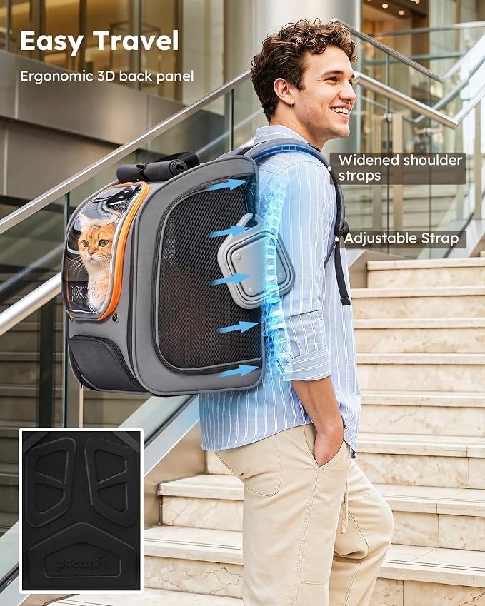 Pecute Cat Backpack Carrier,Large Space Cat Bubble Backpack,Ergonomic,Gray | Upgraded Transparent Window Offers Greater Transparency,More Wear-Resistant,Sunshade curtain,Folding bowl,Ventilated