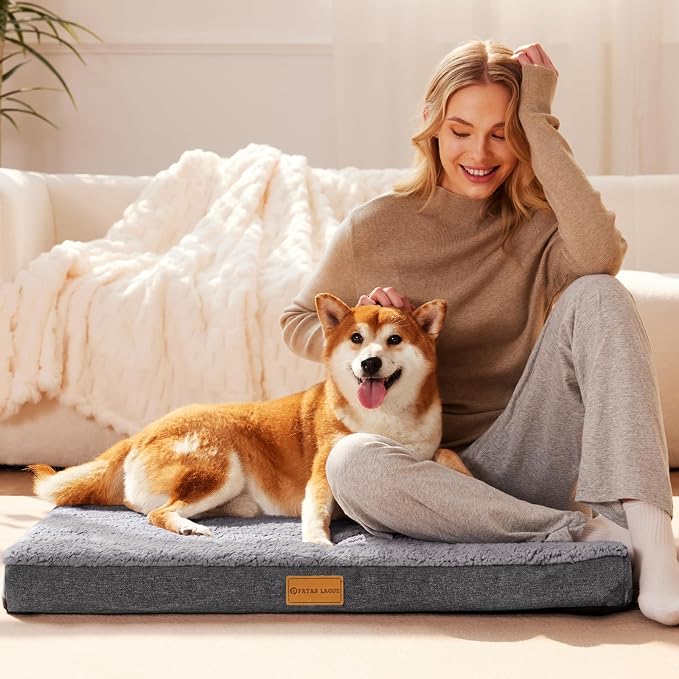 Patas Lague Orthopedic Large Dog Bed Washable Pet Sofa Mat 48''X30'' Grey | Egg-Crate Foam Dog Couch For Large Sized Dogs, Waterproof Removable Cover, Soft Pet Crate Bed With Nonskid Bottom