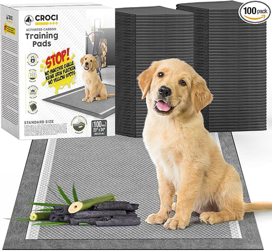 CROCI Charcoal Pee Pads for Dogs Odor Control Leak Proof 23x24in 100Ct | Super Absorbent Dog Pee Pads with Adhesive Tabs, Heavy Duty, Dog Potty Training, Quick-Dry Surface, Disposable
