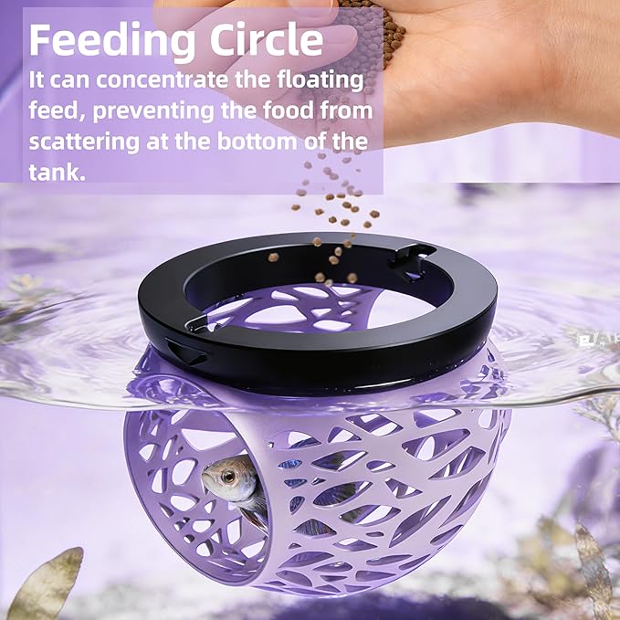 Floating Betta Hideout Cave & Shrimp Cave | Aquarium Floating Betta Skin | Shrimp Feeder | Multi-Function Resting Hideout Hammock & Small Fish Feeding Ring | Aquarium Decor Accessory (Purple