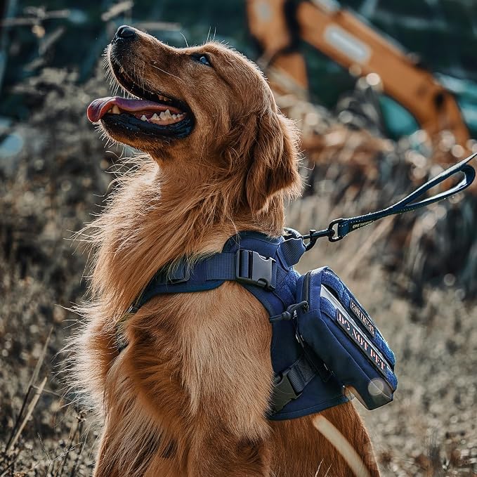 OneTigris Tactical Dog Harness Vest No-Pull Service Dog Vest for Large Dogs | 1000D Pullable Nylon, with Control Handle and Hook & Loop Panels, Easy On & Off, Adjustable for Walking Training Blue XL