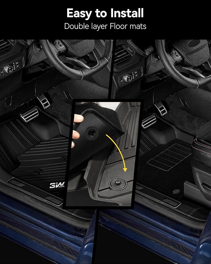 3W Floor Mats & Front Carpets Fit 2022-2026 Toyota Tundra (Only for CrewMax Cab), SR/SR5/TRD PRO/Limited/Platinum/Castone Custom Fit All-Weather TPE Front & Rear Row Floor Liner Black