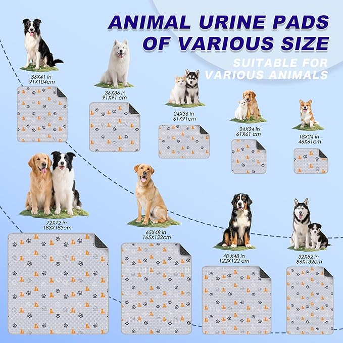 WanpeeGoo Washable Pee Pads for Dogs, 2 Pack Absorbent Reusable Training Dog Pads Pet Puppy Pads, Non-Slip Potty Pads for Whelping, Playpen, Crate, Bed, Orange, 34"x63"