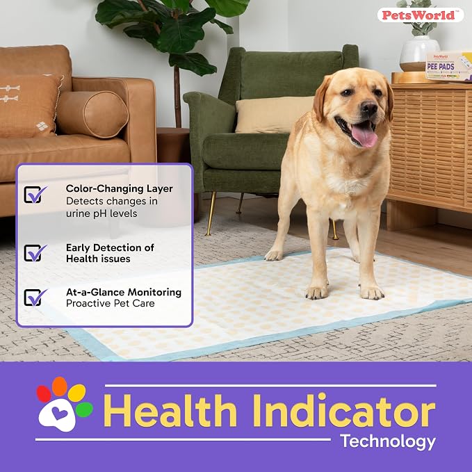 PetsWorld Health Monitoring Dog Pee Pads 37"x54" 25 Count – XXXL Color-Changing Pet Pee Pads for Dogs & Pets, Leak-Proof Super Absorbent Dog Training Pads with Odor Control
