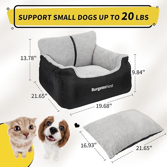 Dog Car Seat for Small Dogs & Cats Under 25 lbs,Black