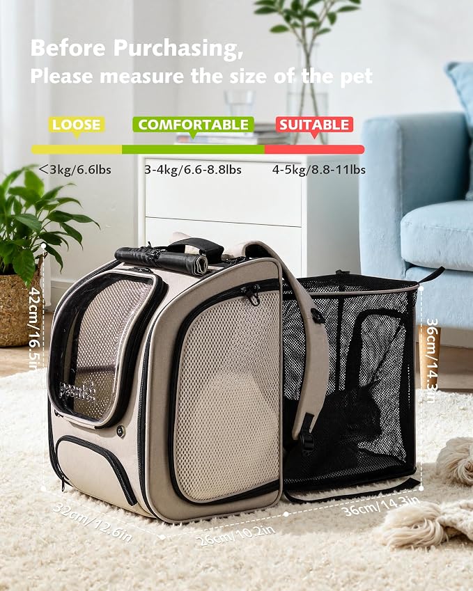 Pecute Cat Backpack Carrier,Large Space Cat Bubble Backpack,Ergonomic,Khaki | Expandable,Sunshade Curtain,Transparent Window,Safety Rope,Sturdy,Large Mesh on Both Sides for Breathability,for Outdoor,Vet