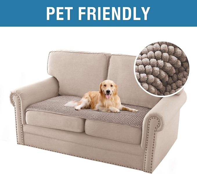 H.VERSAILTEX Plush Chenille Couch Cover for 3 Cushion Couch Anti Slip Washable Sofa Slipcovers Soft and Durable Furniture Protector for Dogs Cats Kids (27.5" x 59", Cuban Sand)