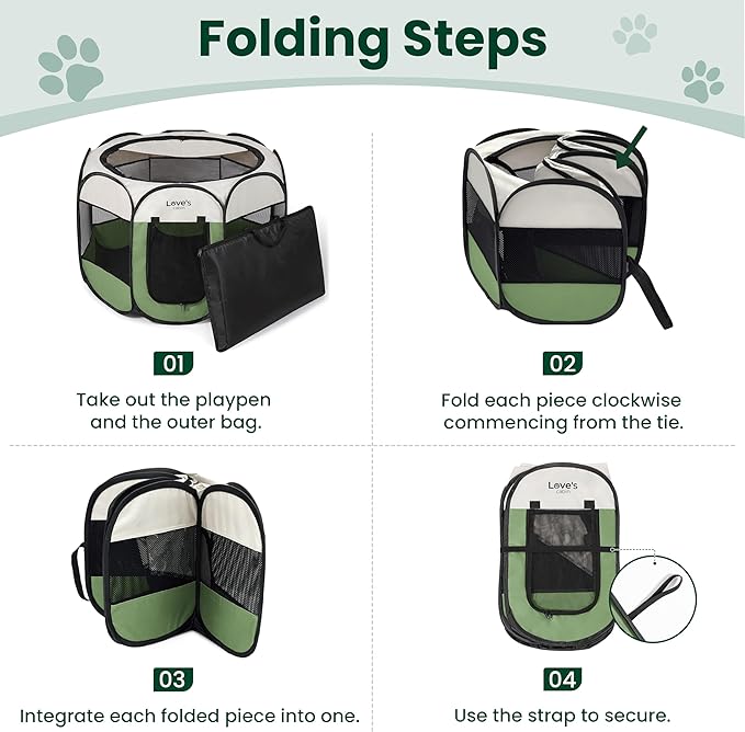 Love's cabin Pet Puppy Dog Playpen, Medium Dog Tent Crates Cage Indoor/Outdoor, Portable Playpen for Cat, Foldable Pop Up Dog Kennel Playpen with Carring Case, Removable Zipper Top, Olive Green