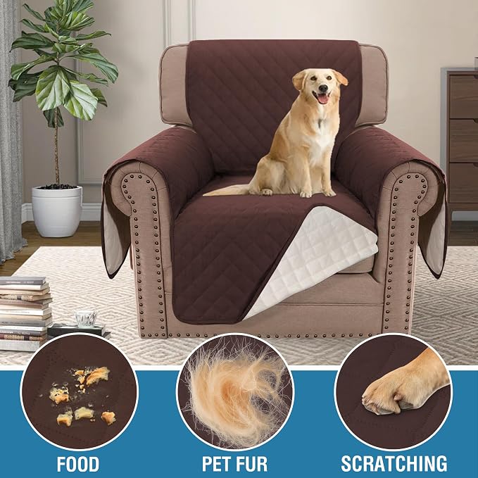 H.VERSAILTEX Chair Sofa Slipcover Sofa Cover 100% Waterproof Couch Cover Furniture Protector Cover with Elastic Straps for Pets Kids Children Dog Cat(Chair, Chocolate)