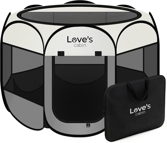Love's cabin Pet Puppy Dog Playpen, Medium Dog Tent Crates Cage Indoor/Outdoor, Portable Playpen for Cat, Foldable Pop Up Dog Kennel Playpen with Carring Case, Removable Zipper Top, Grey