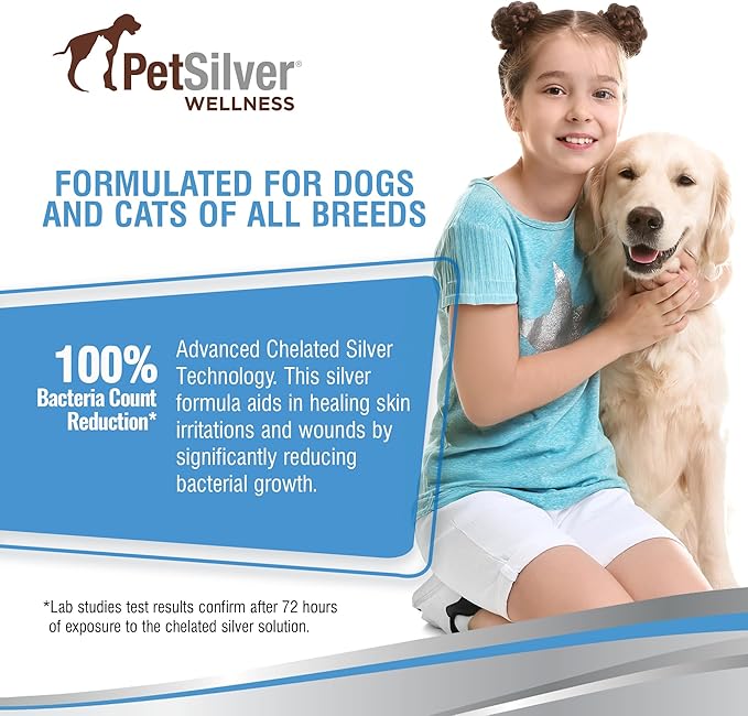 PetSilver Antibacterial Wound & Skin Spray | Dog Hot Spot Treatment & Cat Wound Spray | Chelated Silver Skin Soother for Rashes & Sores | Dog Wound Care & Itch Spray - 4 fl oz