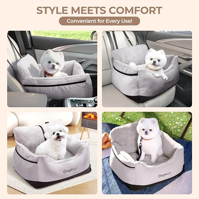 Dog Car Seat for Small Dogs & Cats Under 25 lbs, Black Grey