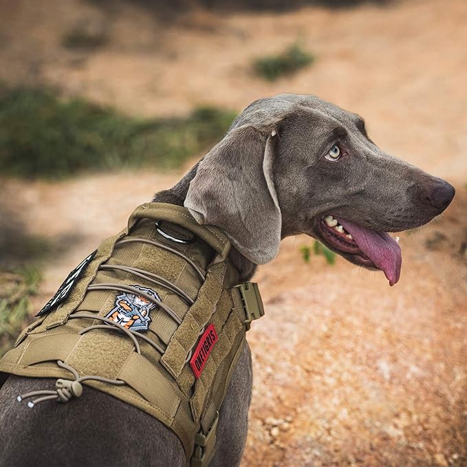 OneTigris Tactical Dog Harness with Handle No-Pull Adjustable for Large Dog | Military 1000D Pullable Nylon, Service Dog Vest with Hook & Loop Panels, Easy On & Off for Walking Hiking Training Brown L