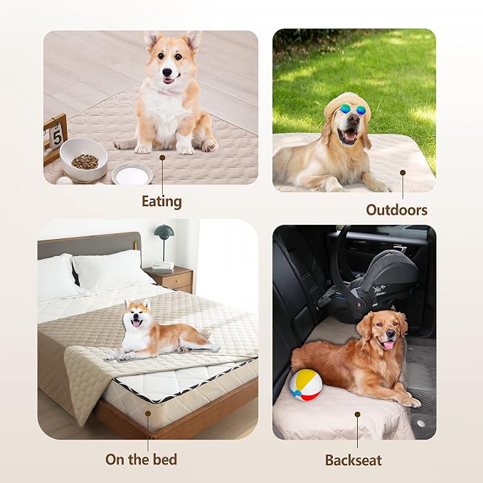 gogobunny Waterproof Dog Blankets for Large Dogs, Pet Bed Cover Breathable | Washable Pee Pads, Quilted Throw Blanket, Furniture Protector for Couch Sofa Bed Car, 82x82 Inch Dark/Light Beige